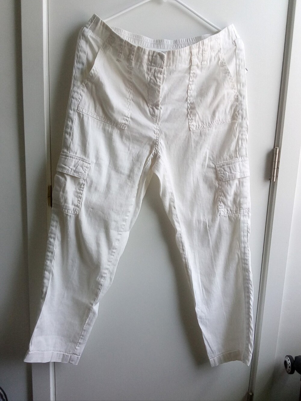 Chico's White Linen Blend Cargo Pants Elastic Waist Size 0.5 (S)